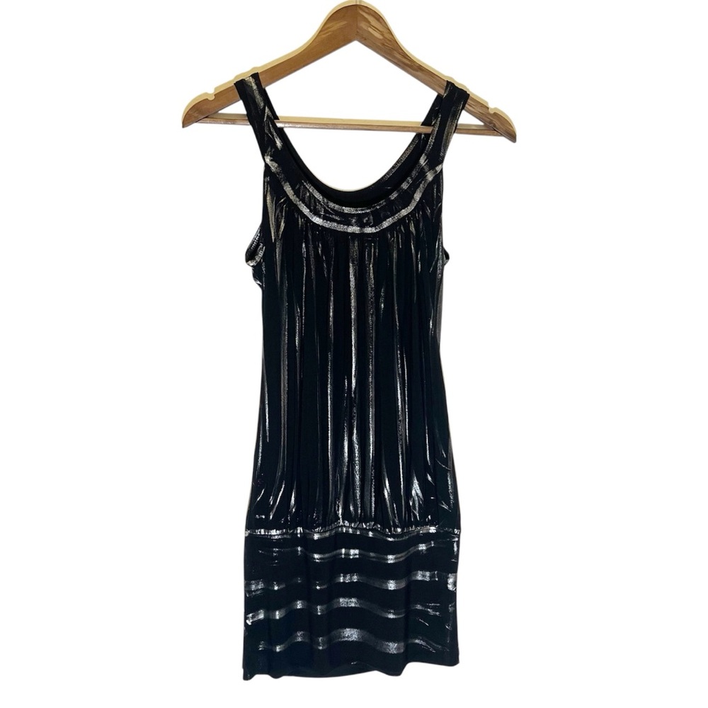 Black & Silver Metallic Painted Women's Demore Y2K Little Black Dress